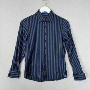 Robert Graham Boys Dress Shirt Medium Blue Striped Preppy Formal Evening Party